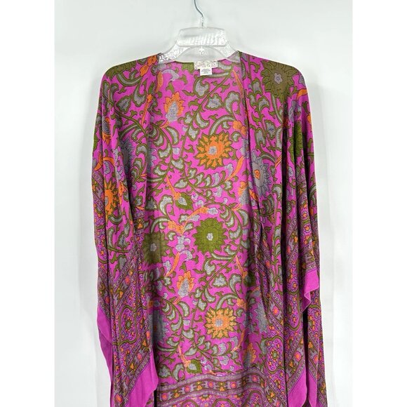 FREE PEOPLE magic dance duster kimono tunic shirt cape shawl floral hippie OS - Picture 3 of 8